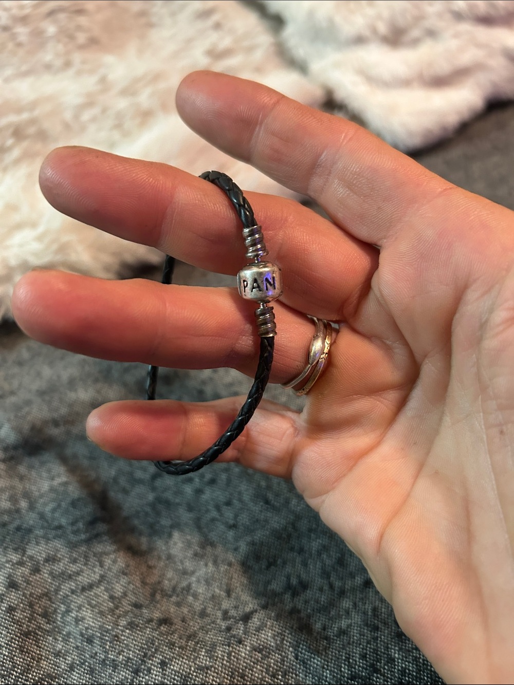 Pandora Black Braided Leather Bracelet with Silver logo bead
